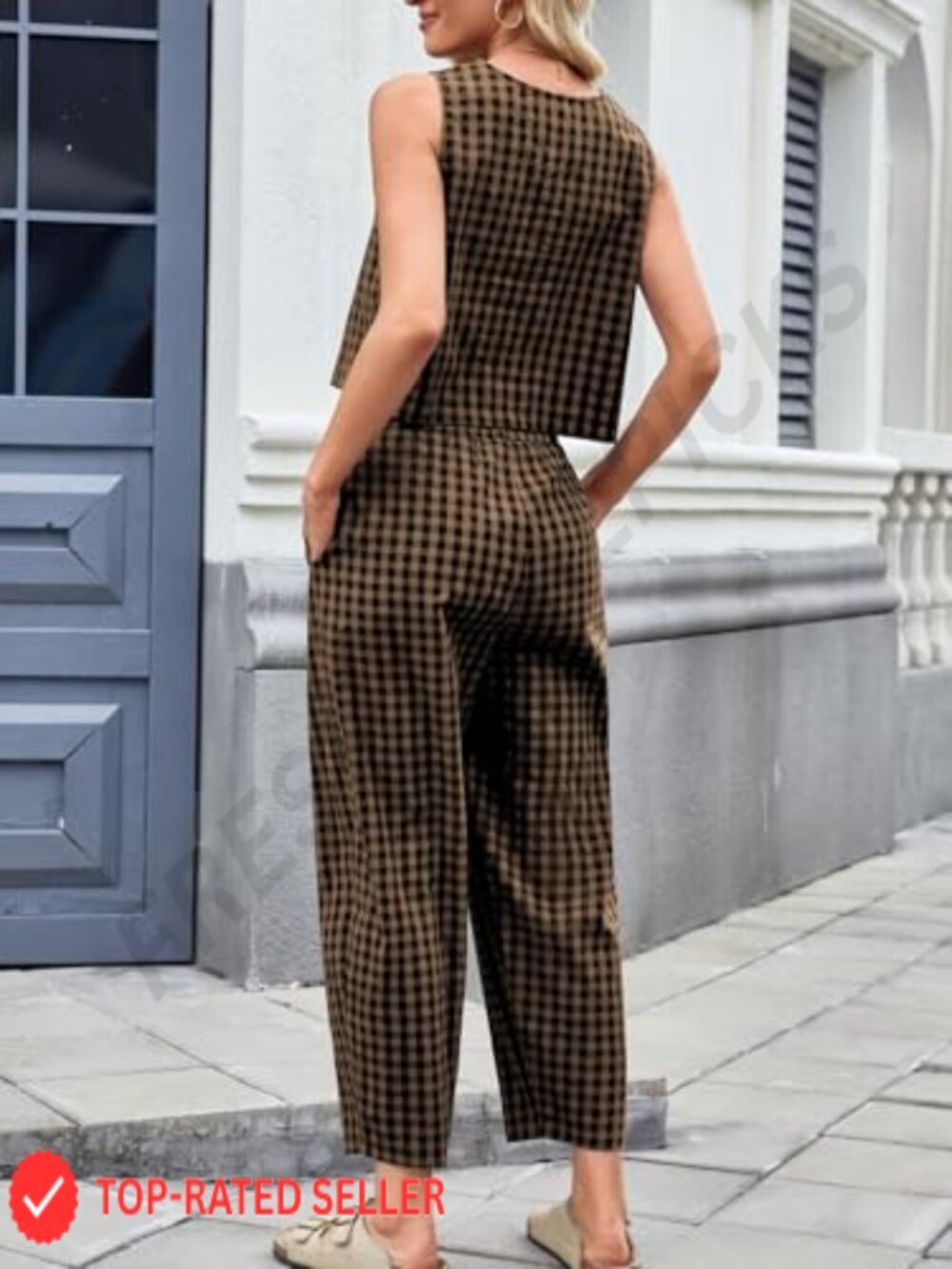 Cotton Linen Matching Set Tank Top Palazzo Pants Casual Lounge Outfit - Picture 2 of 7